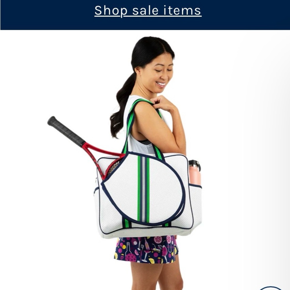 NWT Queen of the Court Hampton Tennis Bag Backpack - Greenwich Green Stripe - Picture 5 of 6